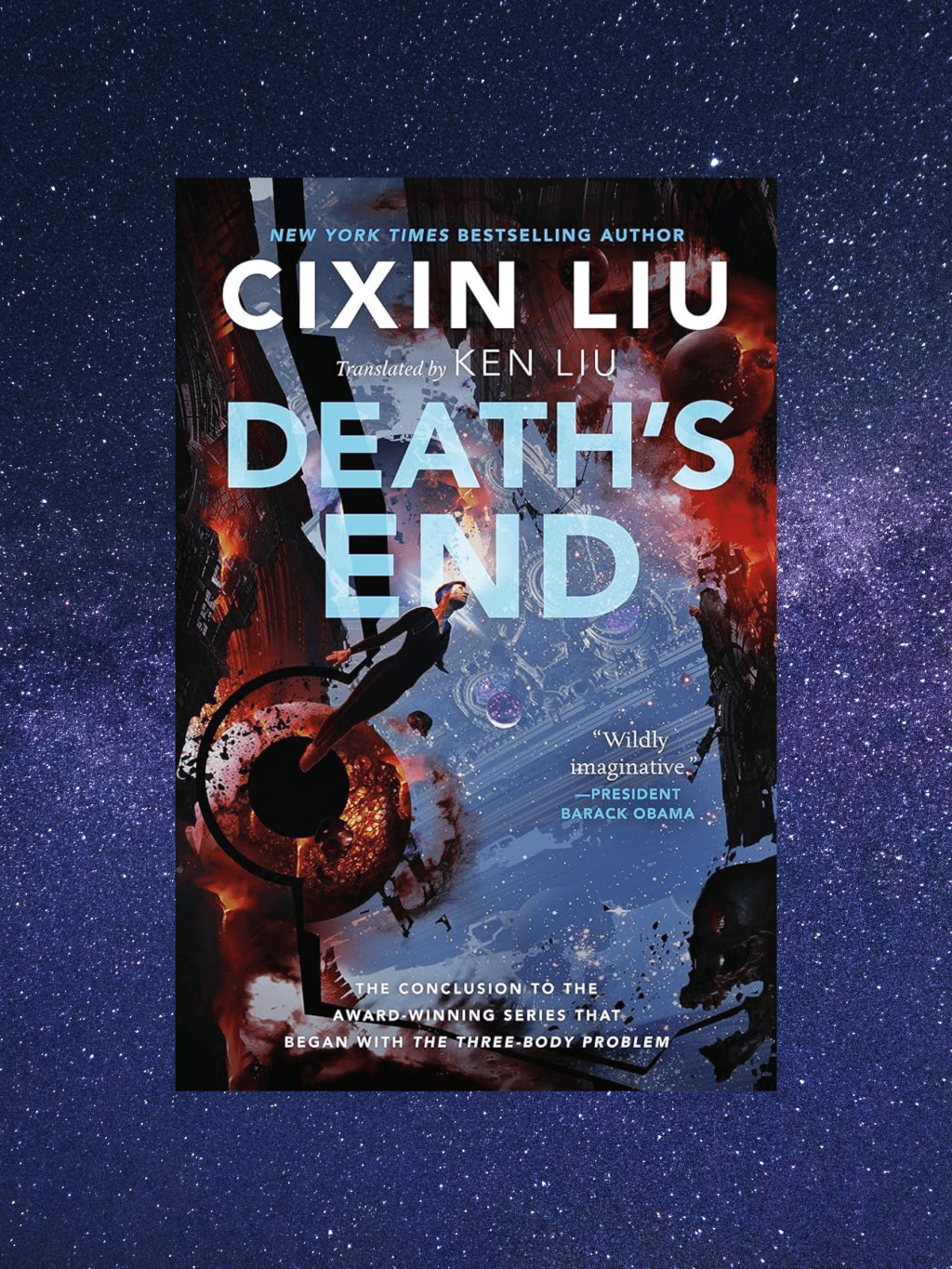 Book cover on photo of space
