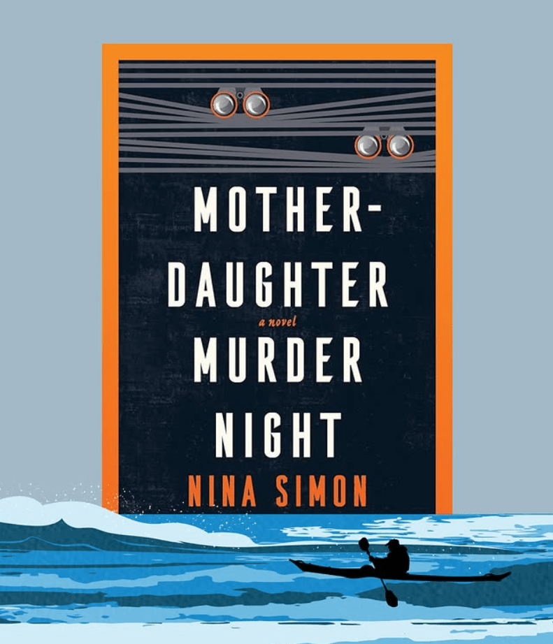 Book cover over ocean waves and shadowed figure on kayak